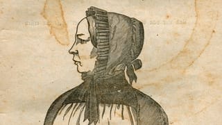 Plakat mit Zeichnung von Frau und Aufschrift «Anna Maria Flückiger»