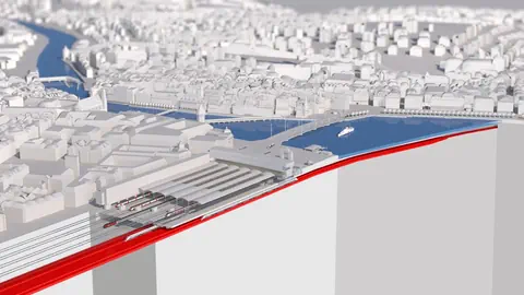 Plan der neuen Linienführung mit dem Durchgangsbahnhof Luzern.