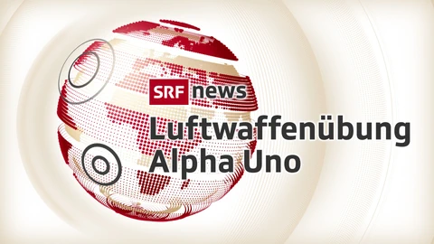 Logodesign rote Weltkugel, weisser Hintergrund, davor Schrift: Luftwaffenübung Alpha Uno.