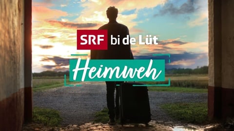 Titelbild «SRF bi de Lüt»: Schriftzug und Mann mit Koffer von hinten.