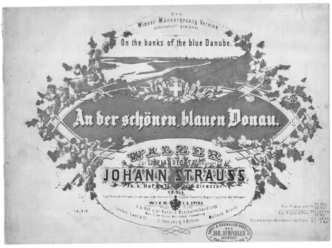 Notenblatt von 'An der schönen blauen Donau' von Johann Strauss.