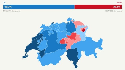 Schweizer Karte mit den Resultaten der Kantone.