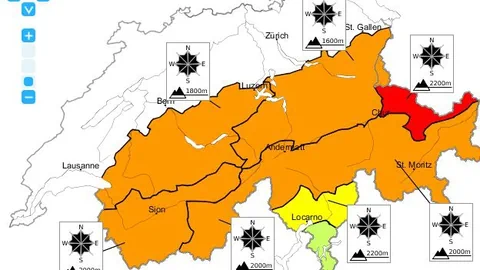 Schweizerkarte zeigt Lawinengefahr in Regionen