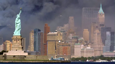 Blick auf Manhattan nach den Anschlägen von 9/11