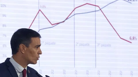 Pedro Sánchez an der Pressekonferenz in Madrid. 