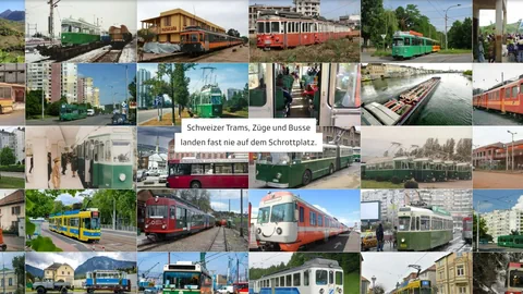 Diverse Trams und Züge – ausrangiert in der Schweiz – in aller Welt.