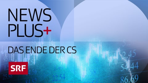 Schwarze Schrift «News Plus» auf blauem Hintergrund, inklusive blau leuchtendem Aktienkurs.