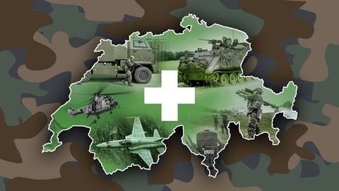 Illustration Schweizer Karte mit Militär-Sujets