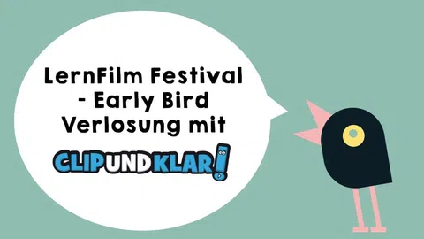 Logo vom LernFilm Festival mit einem schwarzen Vogel