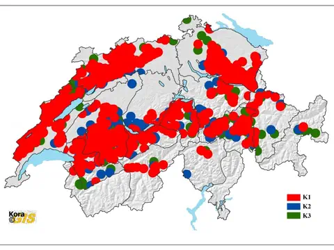 Karte der Luchs-Vorkommnisse in der Schweiz