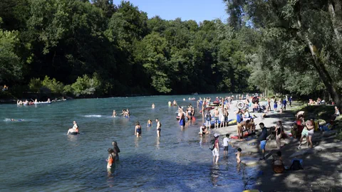 Viele Menschen an der Aare.