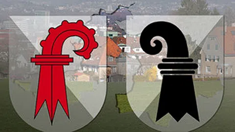 Wappen der beiden Kantone Basel und Basel-Landschaft.