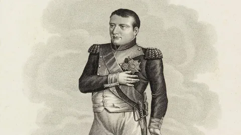 Der französische General Napoleon auf einer alten Zeichung.