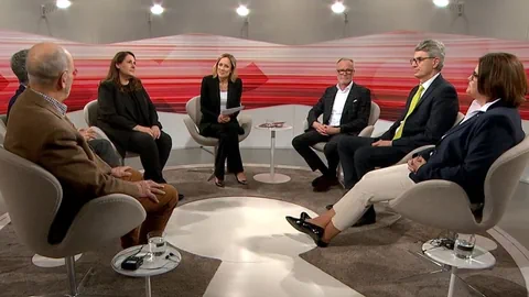 Runde mit teilnehmenden Gästen im «Club»-Studio in der Totalen