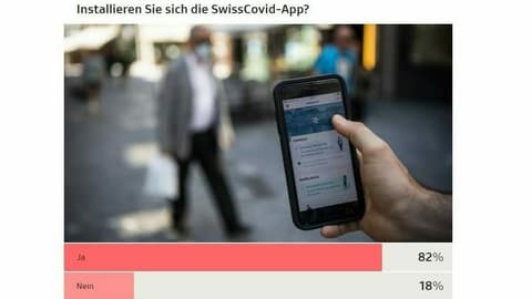 Ein Handy mit der offenen App, darunter das Abstimmungsergebnis der Umfrage