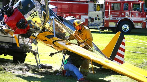 Das Flugzeug-Wrack, mit dem Harrison Ford vor zwei Jahren in Kalifornien abgestürzt ist.