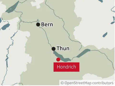 Eine Karte mit den Standorten Bern, Thun und Hondrich