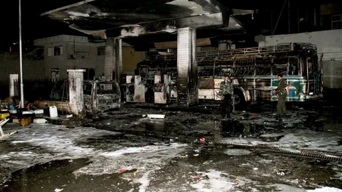 Die Tankstelle nach der Explosion