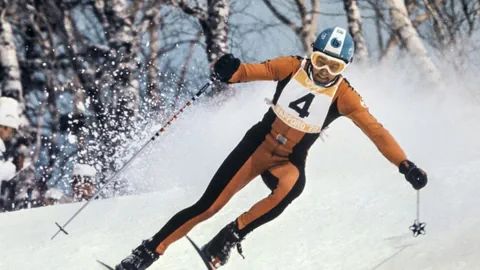 Bernhard Russi auf der Fahrt zur Goldmedaille in Sapporo 1972