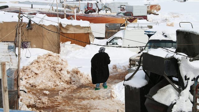 Schnee im Flüchtlingslager im Libanon.