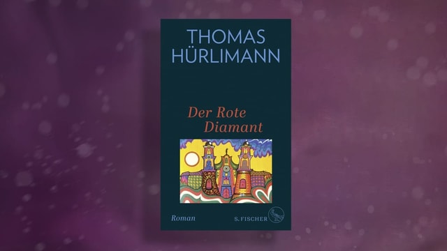 Dunkelblaues Buchcover, darauf bunte, abstrakte Stadtillustration. Violetter Hintergrund.