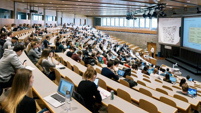 Vorlesungssaal aus der Studenten-Perspektive.