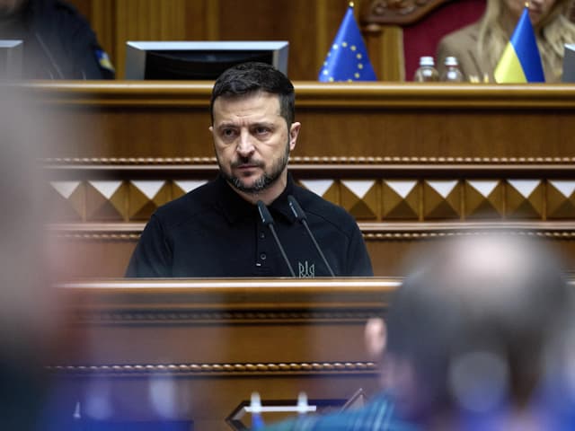 Mann spricht im Parlament am Rednerpult.