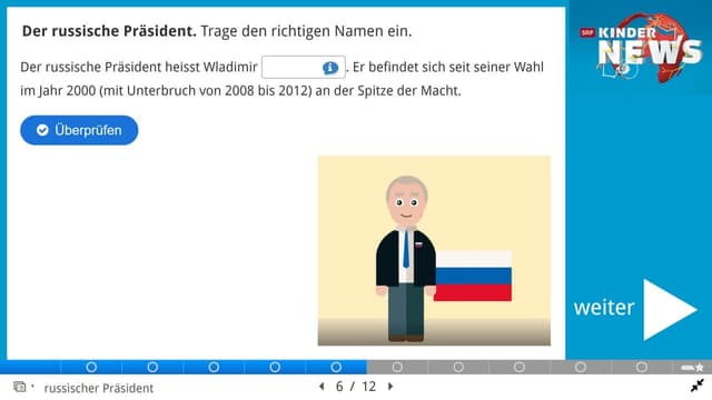 Screenshot einer Quiz-Frage aus dem Quiz zu den Kinder-News.