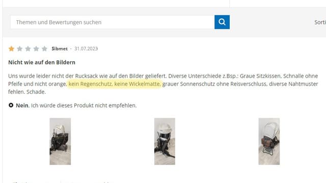 Kundenbewertung des Produkts auf der Website 