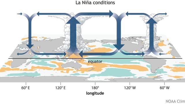 Bei La Nina ist das Wetter in Australien und Südamerika typischerweise regenanfällig.