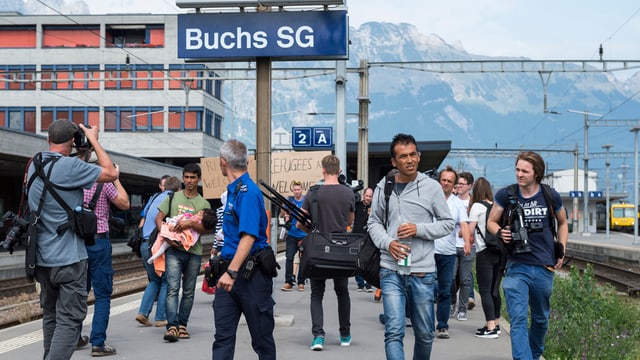 Flüchtlinge, die im September 2015 am Bahnhof Buchs angekommen sind.