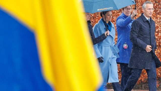 Schwedenflagge, Prinzessin Victoria und Stoltenberg.