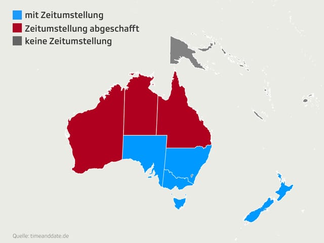 Eingefärbte Karte mit Australiens und Neuseelands.