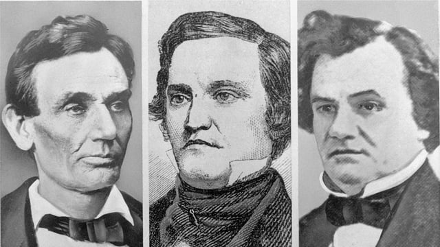 Abraham Lincoln, John C. Breckinridge, und Senator Stephen A. Douglas (v.l.n.r.)