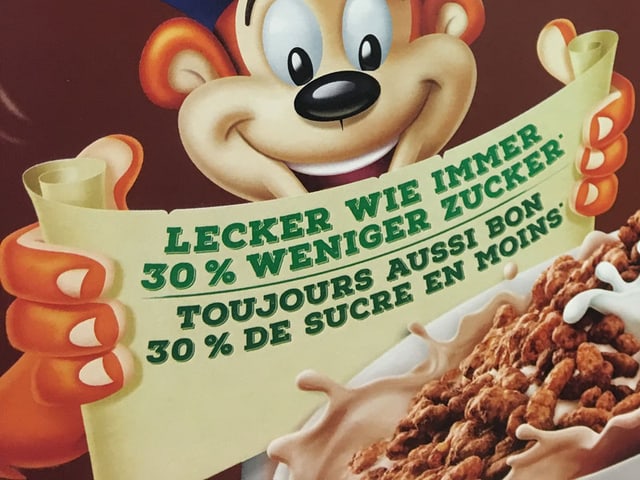 Grosser Hinweis auf Krispies-Verpackung.