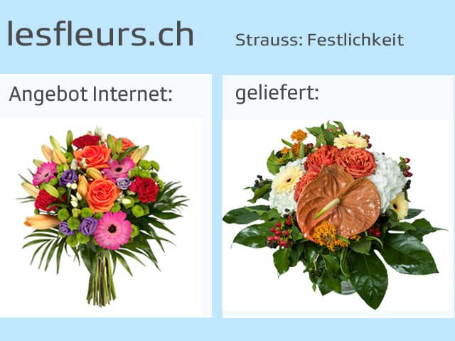 Vergleich Blumensträusse Angebot und tatsächliche LIeferung.