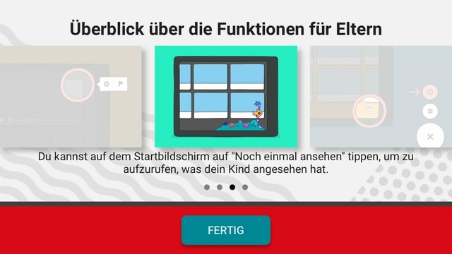 Screenshot aus der YouTube Kids App mit Einstellungen für Eltern