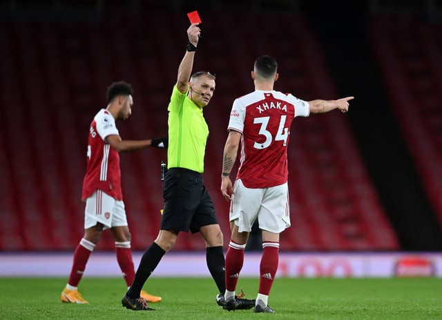 Granit Xhaka saw the red card against Burnley.