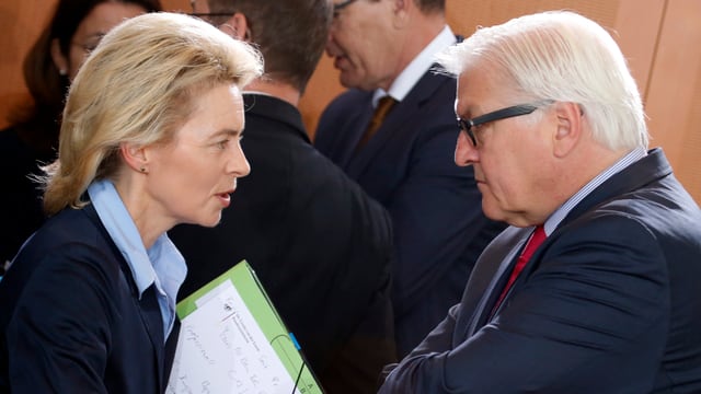 Aussenminister Frank-Walter Steinmeier und Verteidigungsministerin Ursula von der Leyen im Gespräch