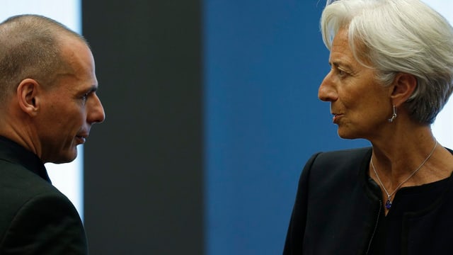 Griechenlands Finanzminister Varoufakis und IWF-Chefin Lagarde bei einem Treffen in Luxemburg.