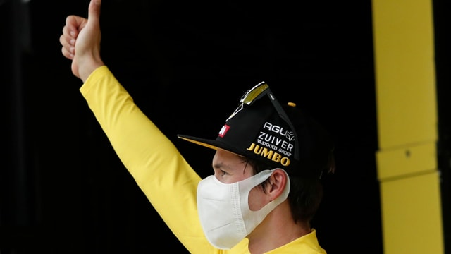 Primoz Roglic with the yellow jersey.