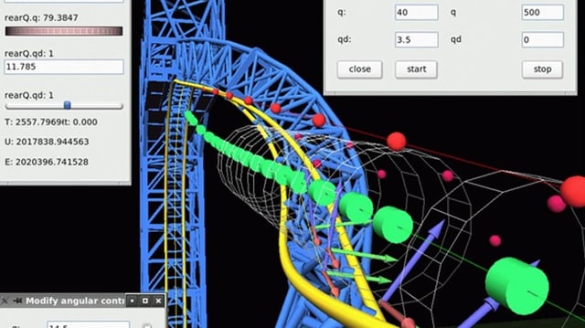 Eine Bildschirmansicht mit einer Software, mit der man Achterbahnen konstruieren kann.