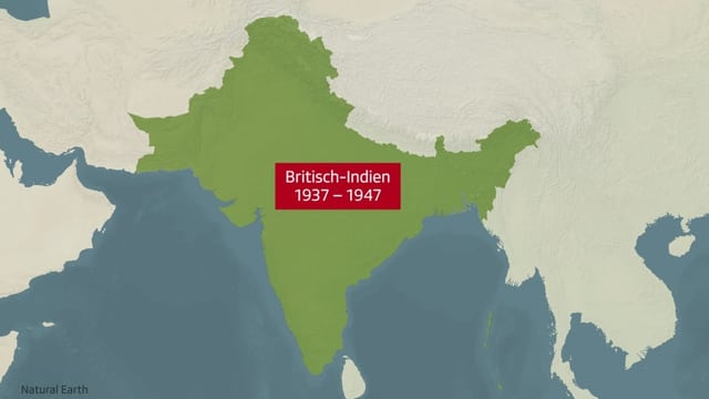 Das Kolonialgebiet Britisch-Indien von 1937 bis 1947.