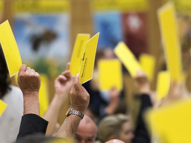 Menschen halten Zettel in die Höhe