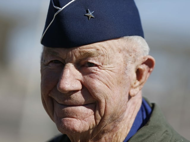 Chuck Yaeger at a 65th anniversary reunion for the broken sound barrier.