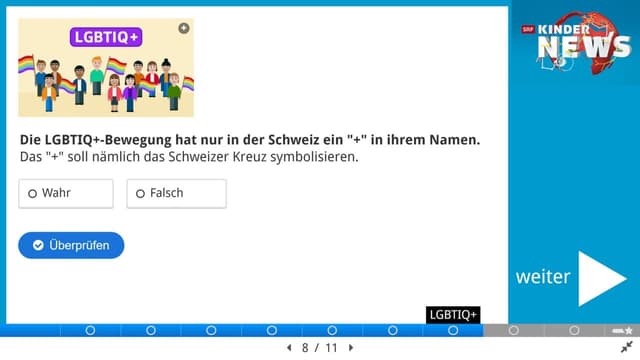 Screenshot einer Quiz-Frage aus dem Quiz zu den «SRF Kinder-News.