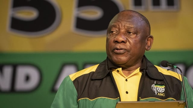 Cyril Ramaphosa, Präsident Südafrikas, spricht auf dem 55. Afrikanischen Nationalkongress (ANC) in Johannesburg.