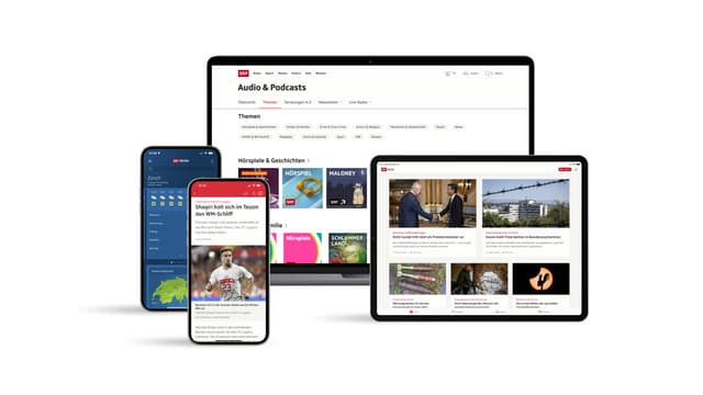 SRF ist dort präsent, wo das Publikum zunehmend ist: im Web. Im Bild: Beispiele von Webseiten und Apps.