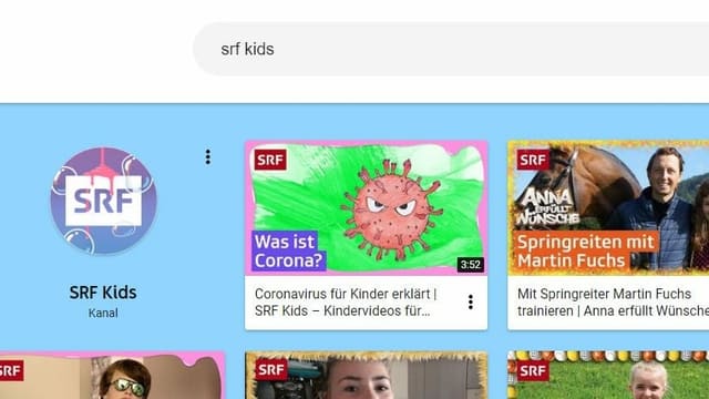 Screenshot aus der YouTube Kids App mit der Suchfunktion