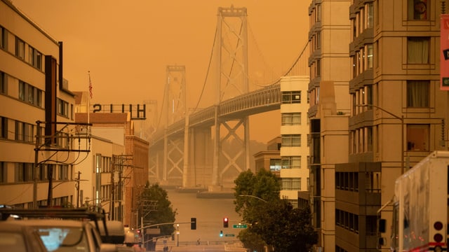 The orange sky shines over San Francisco.